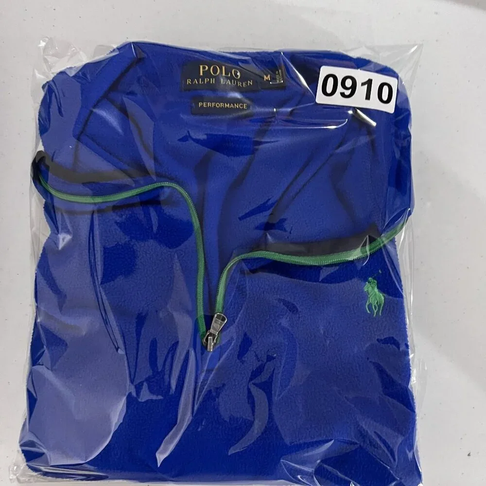 Polo Ralph Lauren Performance Men M 1/4 Zip Fleece Blue Pullover Logo Athleisure